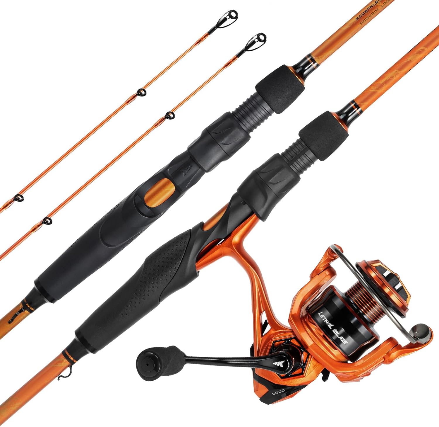 KastKing Lethal Blaze Twin-tip Fishing Rod and Reel Combo, Spinning & Baitcaster Combo, Flame Pattern Design, IM6 Graphite 2Pc Rod with Backup Tip Section, Stainless-Steel Guides, EVA Handle