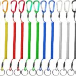 Fishing Line Coiled Lanyard Multicoloured Pack of 12 with Carabiner for Fishing Hunting Hiking Boating Camping Tools