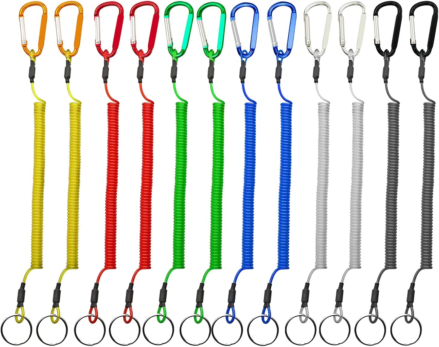 Fishing Line Coiled Lanyard Multicoloured Pack of 12 with Carabiner for Fishing Hunting Hiking Boating Camping Tools