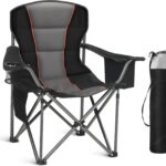 HIGH POINT SPORTS Camping Chair Foldable 200 kg Folding Chair Padded with Drink Holders Foldable Fishing Chair XXL with Armrests Outdoor Chair