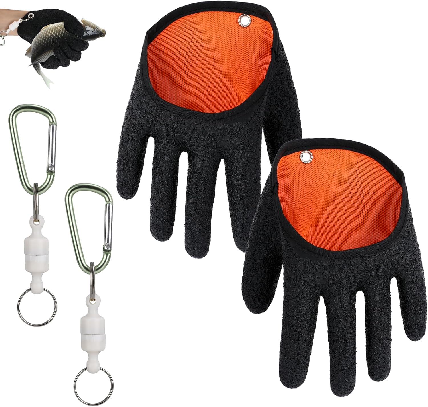 Jeqqinuz 1 Pair Fishing Gloves Fishing Accessories Pike Gloves Puncture Resistant Anti Cut Bite Resistant Gloves Waterproof with 2 Magnetic Buckle Fishing Accessories for Catfish Fishing, Pike, Zander