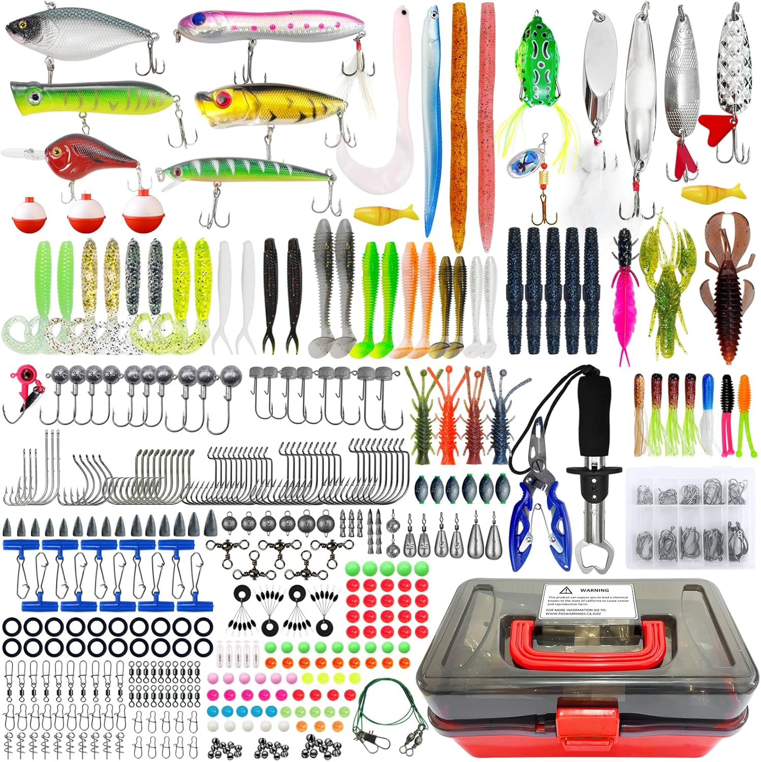 491 Piece Fishing Bait Set Mixed Fishing Bait Kit with Tackle Box Includes Fishing Accessories Wobbler Trout Bait Jig Heads Blinker Fishing Hook Set Fishing Swivel Fishing Lead